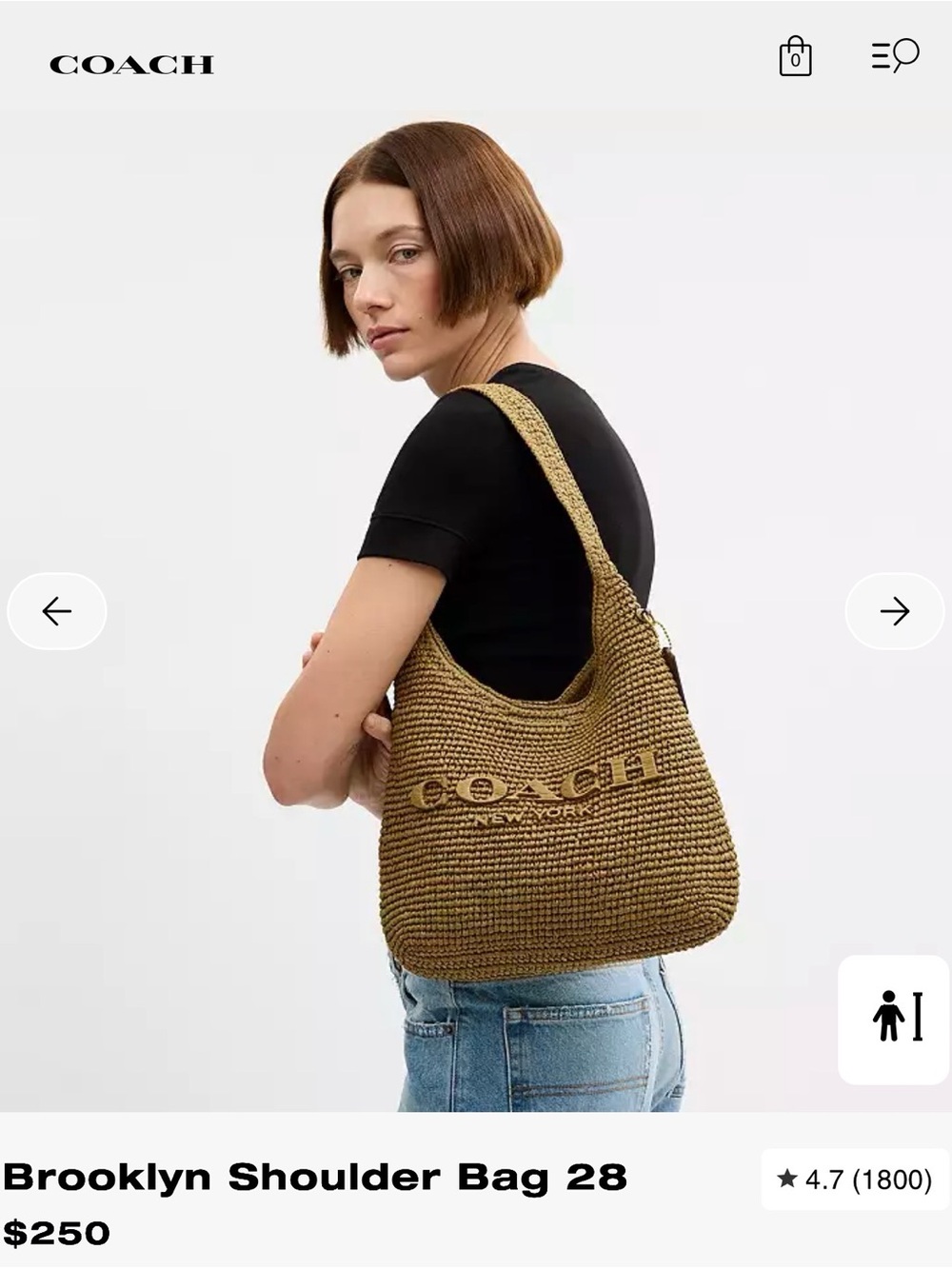 NWOT Coach Brooklyn Shoulder Bag 28 Tan Crochet with Embossed Logo Straw Natural - Picture 6 of 6